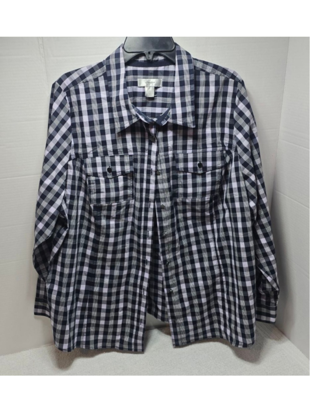 Women's cj banks Black & White Plaid Button Down Shirt 1X